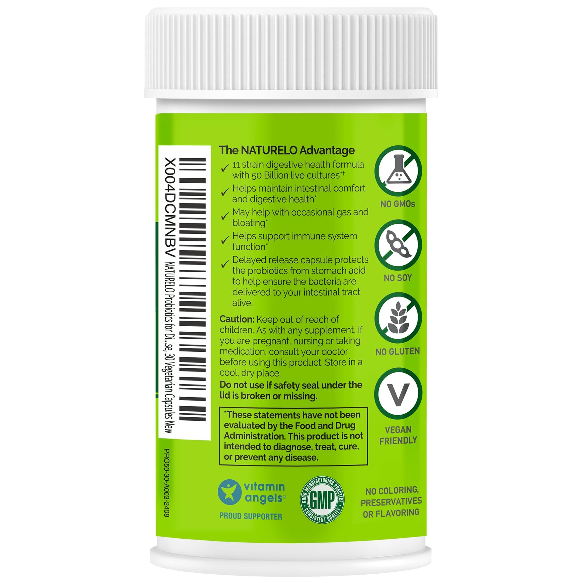 NATURELO Probiotics for Digestive Health, 50 Billion CFU, 30 Vegetarian Capsules, 11 Strains, Daily Use Supplement, Delayed Release, No-Fridge, Helps Boost Immune System, - Maple Wellness Supplements