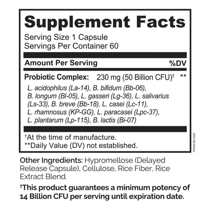 NATURELO Probiotics for Digestive Health, 50 Billion CFU, 60 Vegetarian Capsules, 11 Strains, Daily Use Supplement, Delayed Release, No-Fridge, Boosts Immune System, Probiotics for Women & Men - Maple Wellness Supplements