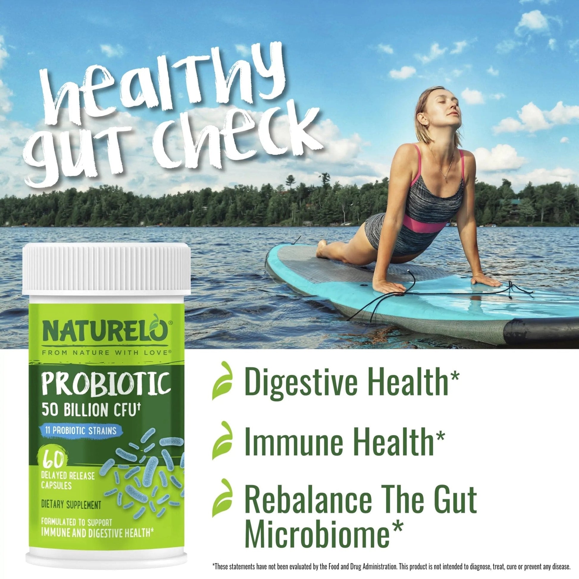 NATURELO Probiotics for Digestive Health, 50 Billion CFU, 60 Vegetarian Capsules, 11 Strains, Daily Use Supplement, Delayed Release, No-Fridge, Boosts Immune System, Probiotics for Women & Men - Maple Wellness Supplements