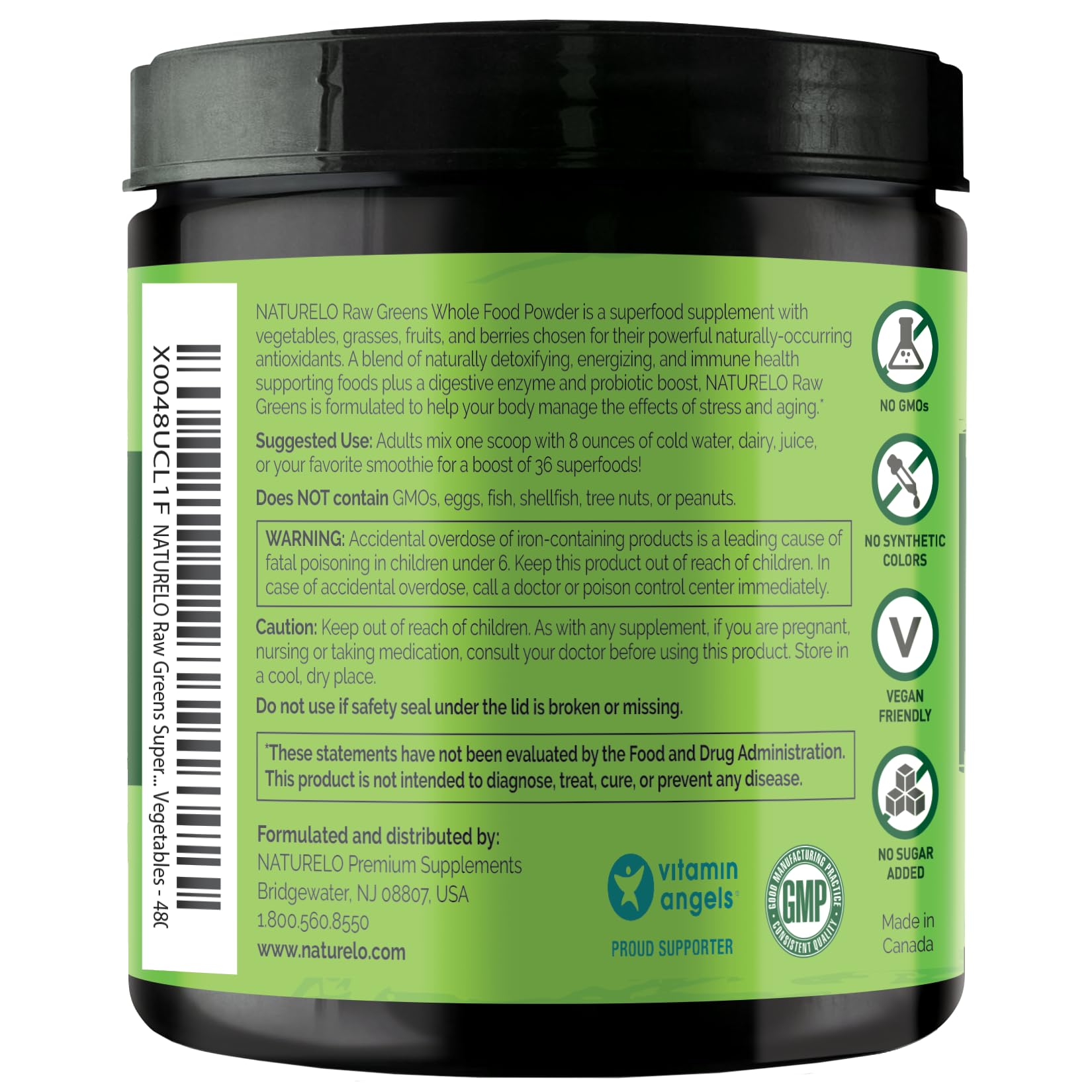 NATURELO Raw Greens Superfood Powder - Unsweetened - Boost Energy, Detox, Enhance Health - Organic Spirulina - Wheat Grass - Whole Food Nutrition from Fruits - Maple Wellness Supplements