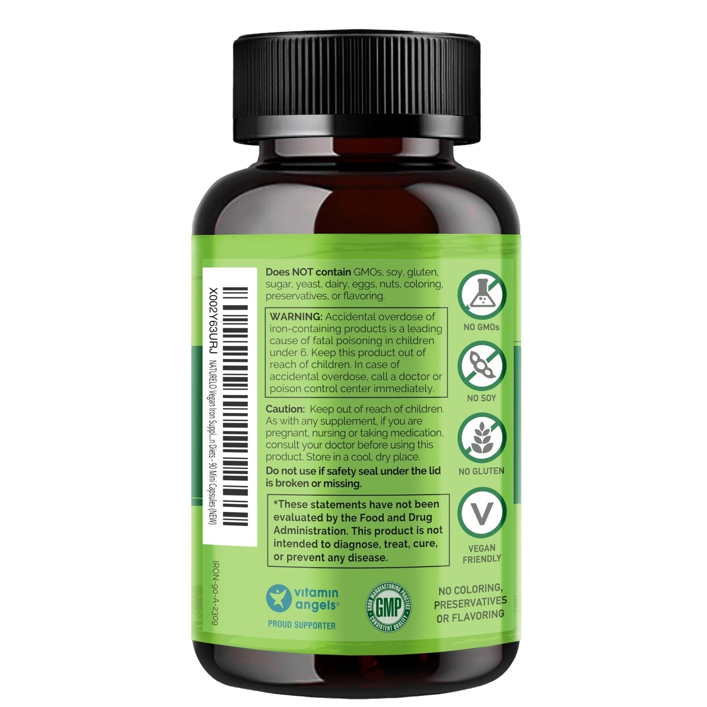 NATURELO Vegan Iron Supplement with Vitamin C and Organic Whole Foods - Gentle Iron Pills for Women & Men with Iron Deficiency Including Pregnancy - Maple Wellness Supplements
