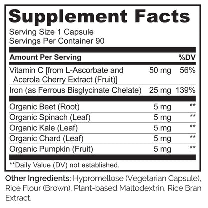 NATURELO Vegan Iron Supplement with Vitamin C and Organic Whole Foods - Gentle Iron Pills for Women & Men with Iron Deficiency Including Pregnancy - Maple Wellness Supplements