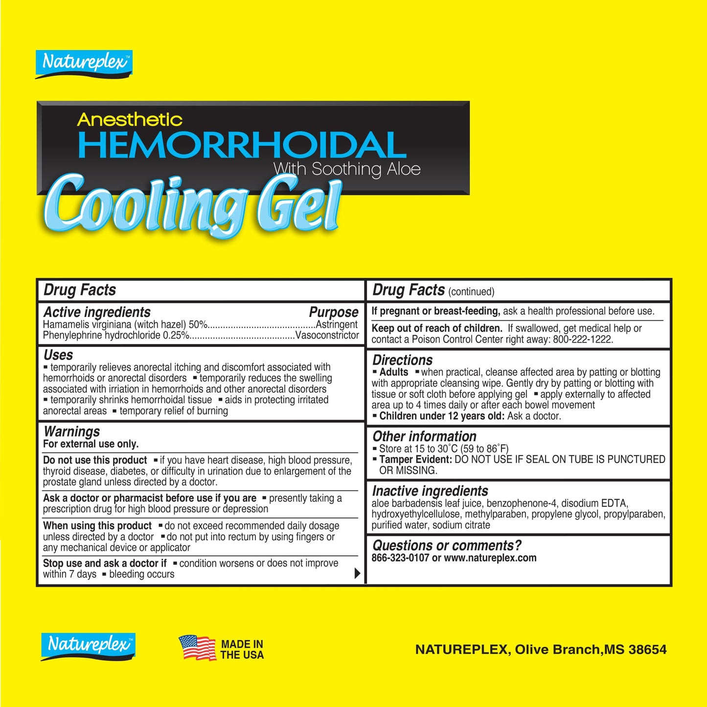Natureplex Hemorrhoidal Cooling Gel with Witch Hazel, Aloe, and Phenylephrine for Maximum Relief, 0.9 oz (Pack of 4) - Made in USA - Maple Wellness Supplements