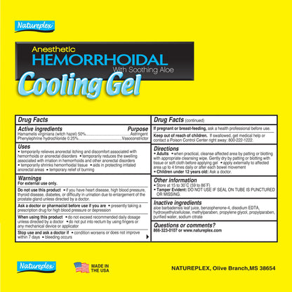 Natureplex Hemorrhoidal Cooling Gel with Witch Hazel, Aloe, and Phenylephrine for Maximum Relief, 0.9 oz (Pack of 4) - Made in USA - Maple Wellness Supplements