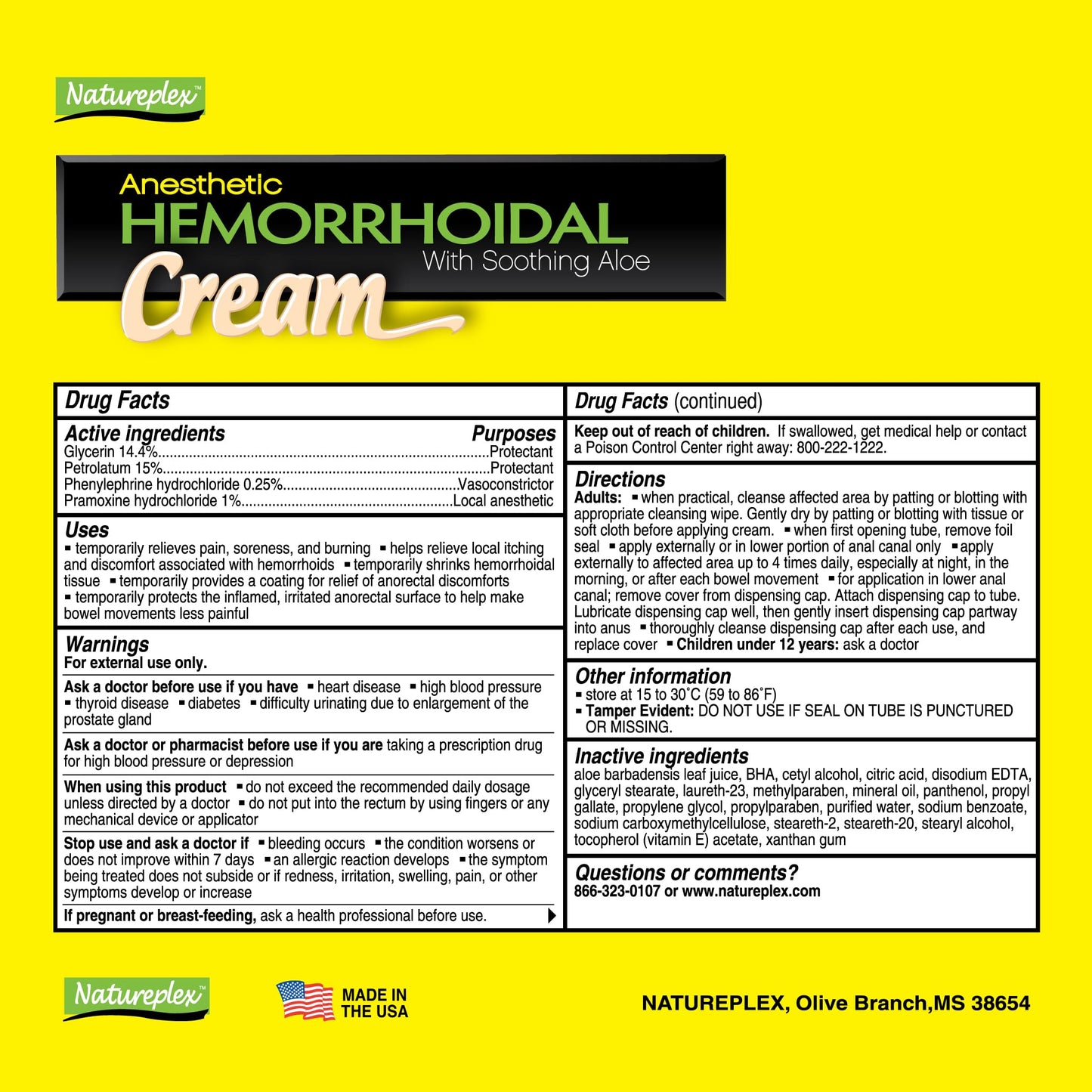 Natureplex Hemorrhoidal Cream for Itching, Burning and Discomfort Relief, 0.9 oz (Pack of 6) - Made in USA - Maple Wellness Supplements