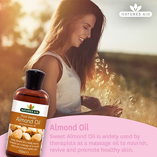 Natures Aid Almond Oil, Pure, Sweet Almond Oil, Massage Oil, Suited to Dry, Sensitive Skin - Maple Wellness Supplements