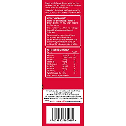 Natures Aid Mini Drops Multi-vitamin for Infants and Children, Sugar Free, 50 ml - Maple Wellness Supplements