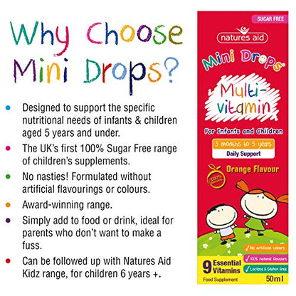 Natures Aid Mini Drops Multi-vitamin for Infants and Children, Sugar Free, 50 ml - Maple Wellness Supplements