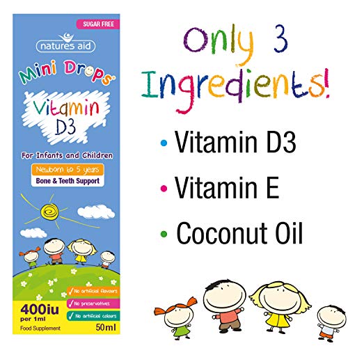 Natures Aid Vitamin D3 Mini Drops for Infants and Children, Sugar Free, 50ml - Maple Wellness Supplements