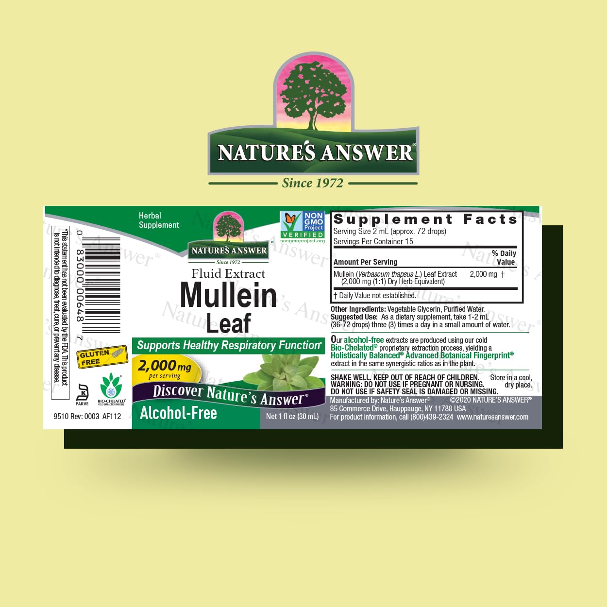 Nature's Answer Mullein Herb - Mullein Leaf Extract for Lungs - Alcohol Free, Non GMO, Made in USA - Supports Respiratory Function & Promotes Healthy Lungs - Maple Wellness Supplements