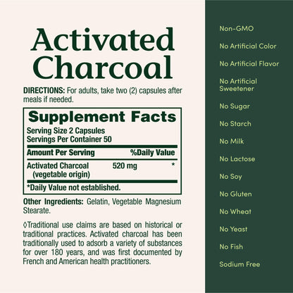 Nature's Bounty Activated Charcoal 260 mg, 100 Capsules, Dietary Supplement to Support a Healthy Lifestyle - Maple Wellness Supplements