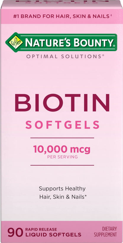 Nature's Bounty Biotin 10000mcg Supplement, Supports Healthy Hair, Skin and Nails, Optimal Solutions Hair Vitamin with Biotin - Maple Wellness Supplements