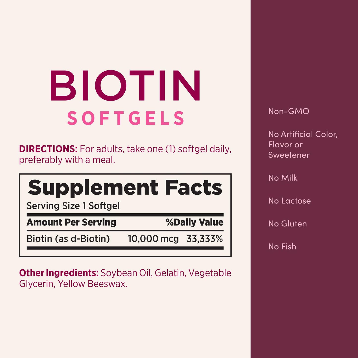 Nature's Bounty Biotin 10000mcg Supplement, Supports Healthy Hair, Skin and Nails, Optimal Solutions Hair Vitamin with Biotin - Maple Wellness Supplements