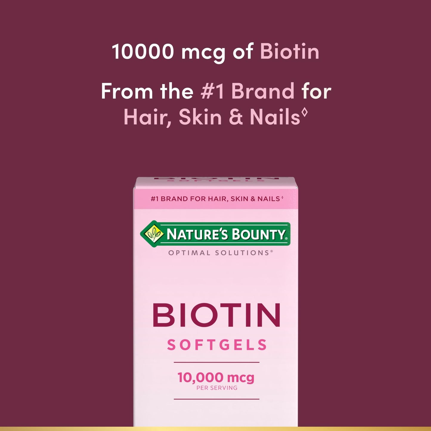 Nature's Bounty Biotin 10000mcg Supplement, Supports Healthy Hair, Skin and Nails, Optimal Solutions Hair Vitamin with Biotin - Maple Wellness Supplements