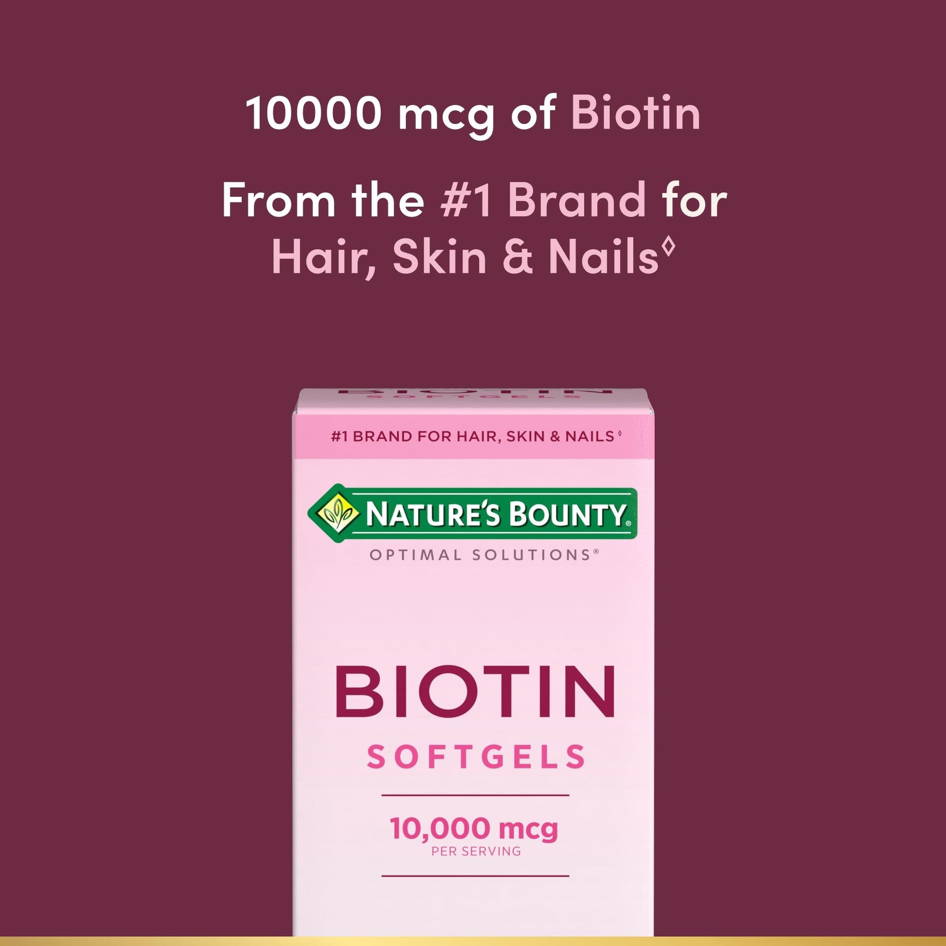 Nature's Bounty Biotin 10000mcg Supplement, Supports Healthy Hair, Skin and Nails, Optimal Solutions Hair Vitamin with Biotin - Maple Wellness Supplements