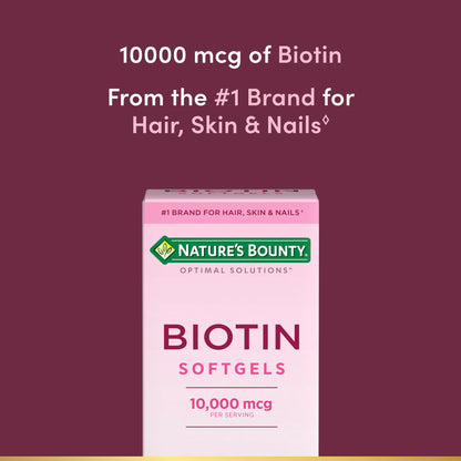 Nature's Bounty Biotin 10000mcg Supplement, Supports Healthy Hair, Skin and Nails, Optimal Solutions Hair Vitamin with Biotin - Maple Wellness Supplements