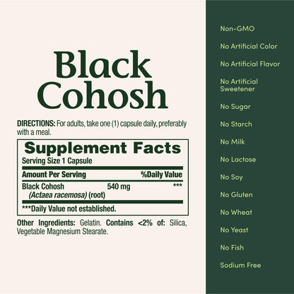 Nature's Bounty Black Cohosh Root Pills and Herbal Health Supplement, Natural Menopausal Support, 540 mg, 100 Capsules - Maple Wellness Supplements