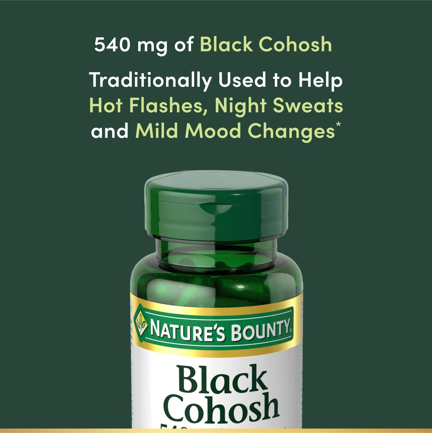 Nature's Bounty Black Cohosh Root Pills and Herbal Health Supplement, Natural Menopausal Support, 540 mg, 100 Capsules - Maple Wellness Supplements