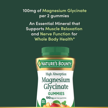 Nature’s Bounty High Absorption Magnesium Glycinate Gummies, 100 mg Magnesium Per Serving, Whole Body Health, No Stick Gummy, Peach Mango Flavor - Maple Wellness Supplements