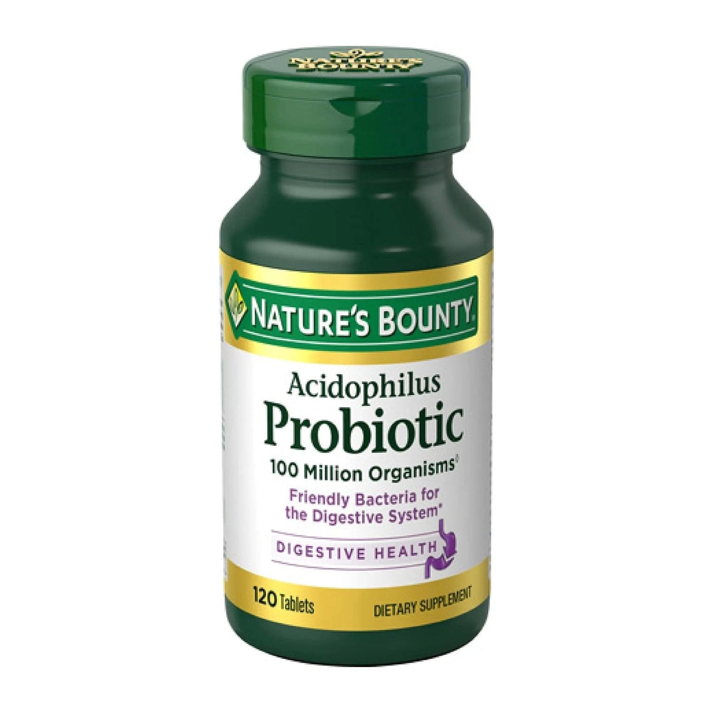 Nature's Bounty Lactobacillus Acidophilus Probiotic Supplement - Daily Probiotic for Women/Men Digestive Health, 100 Million Organisms, Vegetarian, 1 Serving per Day, 120 Tablets - Maple Wellness Supplements