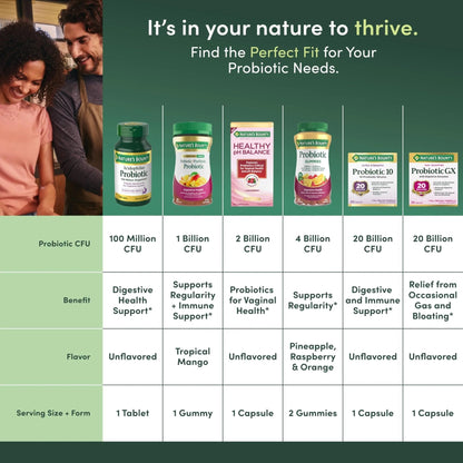 Nature's Bounty Lactobacillus Acidophilus Probiotic Supplement - Daily Probiotic for Women/Men Digestive Health, 100 Million Organisms, Vegetarian, 1 Serving per Day, 120 Tablets - Maple Wellness Supplements