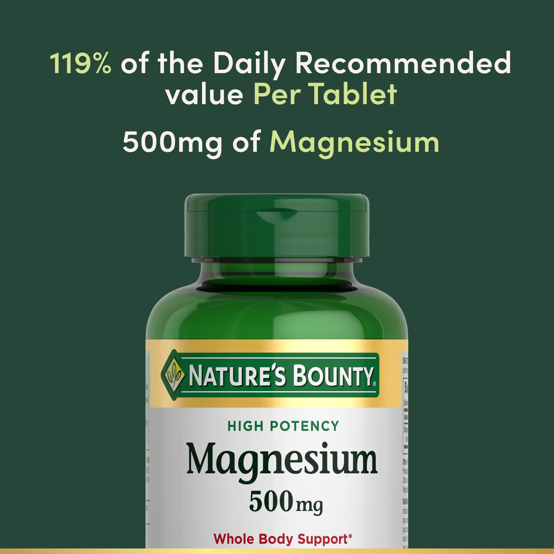 Nature's Bounty Magnesium 500 mg Tablets, High Potency Magnesium Supplement for Bone & Muscle Health, Whole Body Support, 200 Count (Pack of 1) - Maple Wellness Supplements