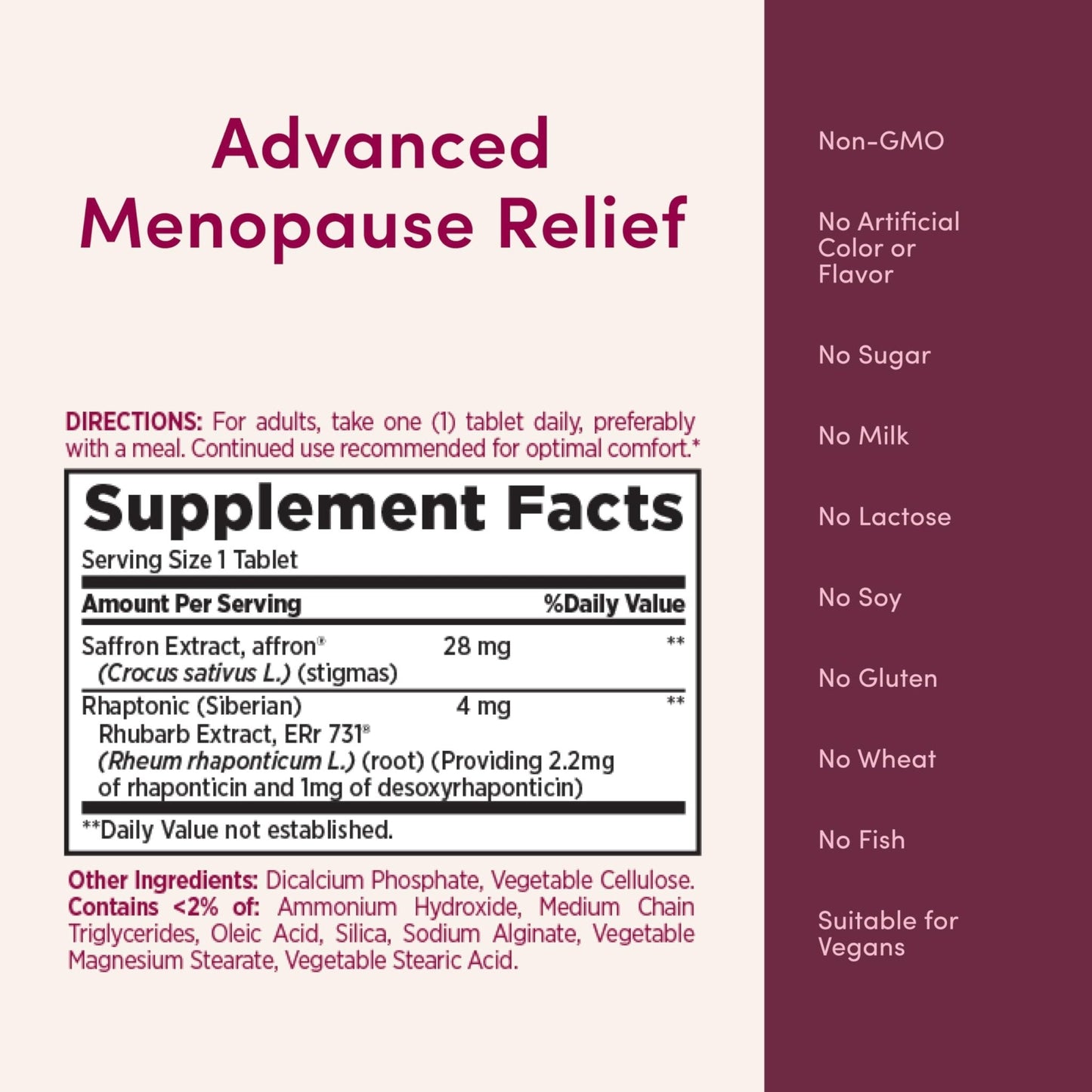 Nature’s Bounty Optimal Solutions Advanced Menopause Relief, Menopause Supplement for Women featuring Siberian Rhubarb, Hotflash Relief, No added Hormones, Drug-Free, 30 Tablets, 30 Total Servings - Maple Wellness Supplements