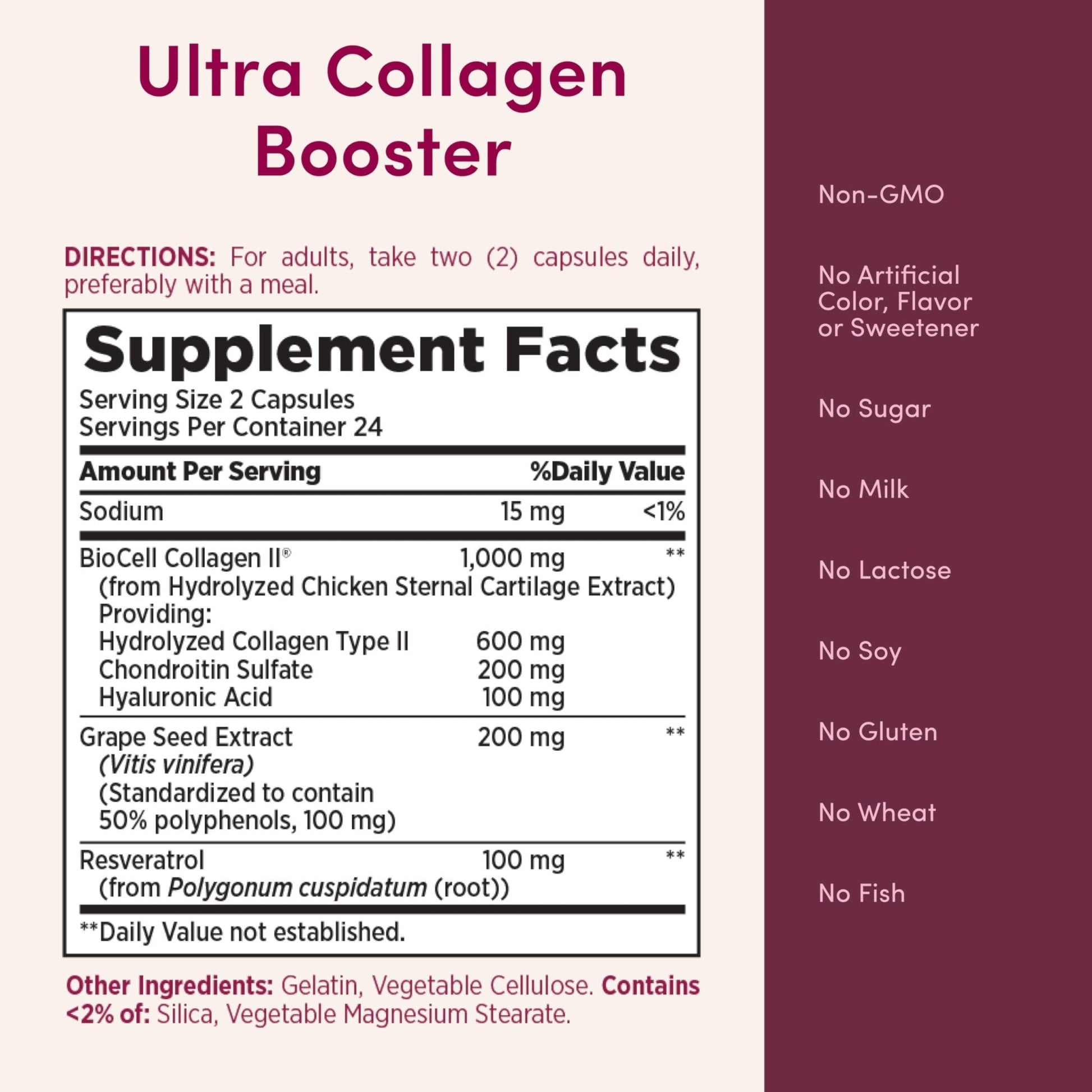 Nature’s Bounty Optimal Solutions Ultra Collagen Booster for Healthy-Aging Supplement, Resveratrol, Hyaluronic Acid – Collagen Capsules for Women, 48 Capsules - Maple Wellness Supplements