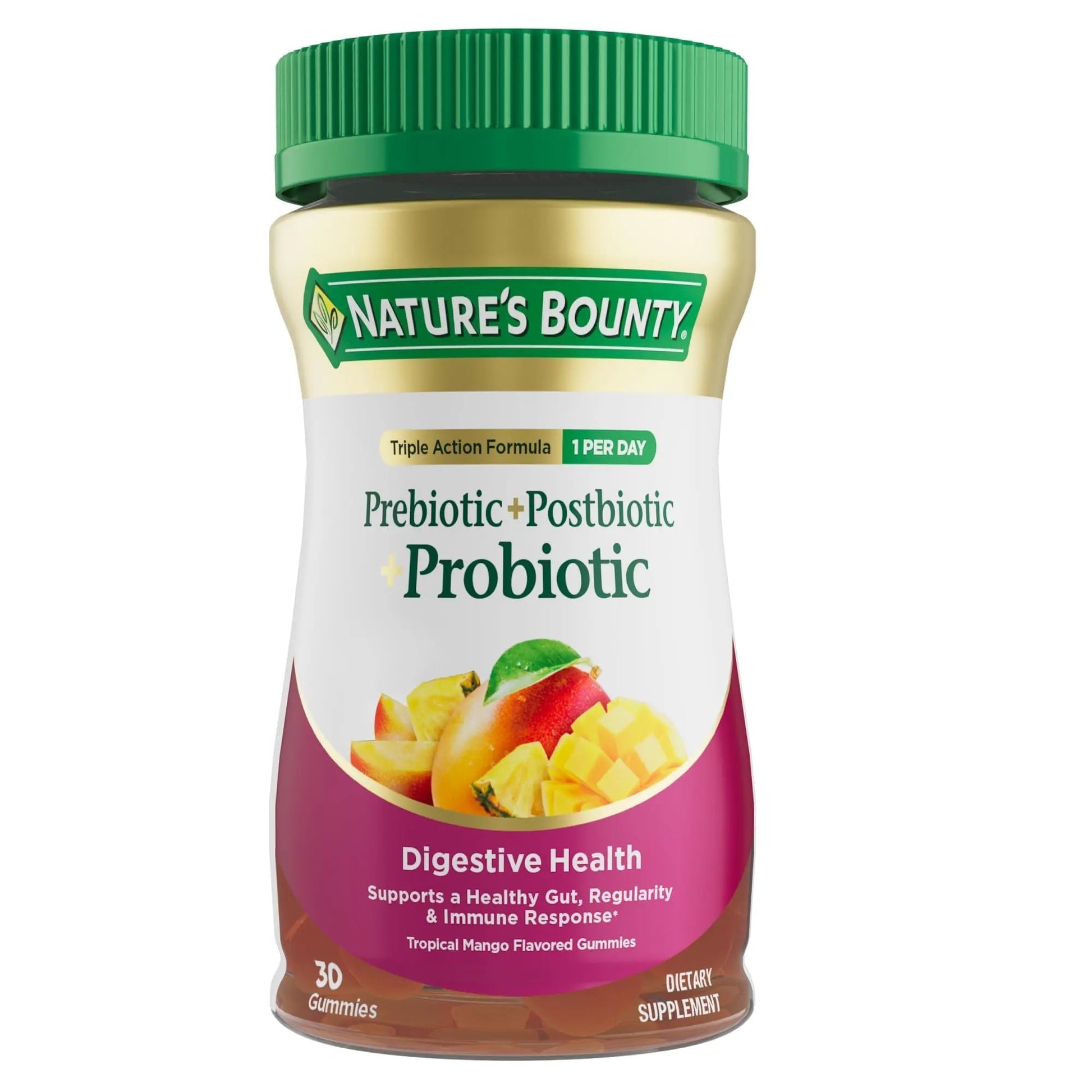 Nature’s Bounty Pre + Pro + Postbiotic Gummies for Digestive Health, Immune Support - Probiotic Gummies for Gut Health, Tropical Mango Flavor, 30 Ct - Maple Wellness Supplements