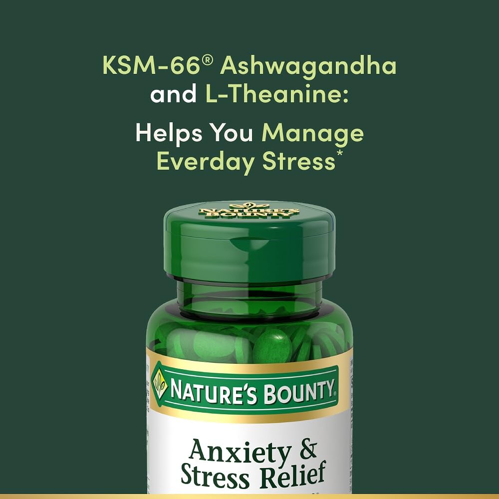 Nature's Bounty Stress Relief Ashwagandha KSM 66 Tablets, Mood Support, 50 Count - Maple Wellness Supplements