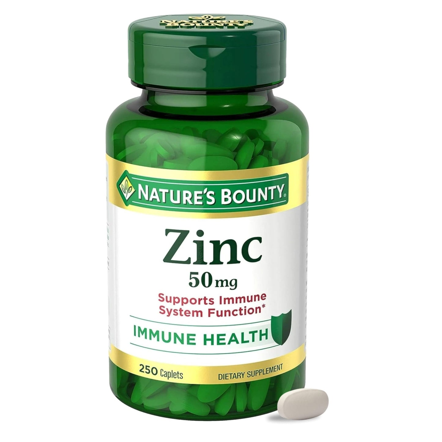 Nature’s Bounty Zinc 50mg, Immune Support & Antioxidant Supplement, Promotes Skin Health, 1 Caplet Per Day, Gluten Free, 250 Vegetarian Caplets - Maple Wellness Supplements