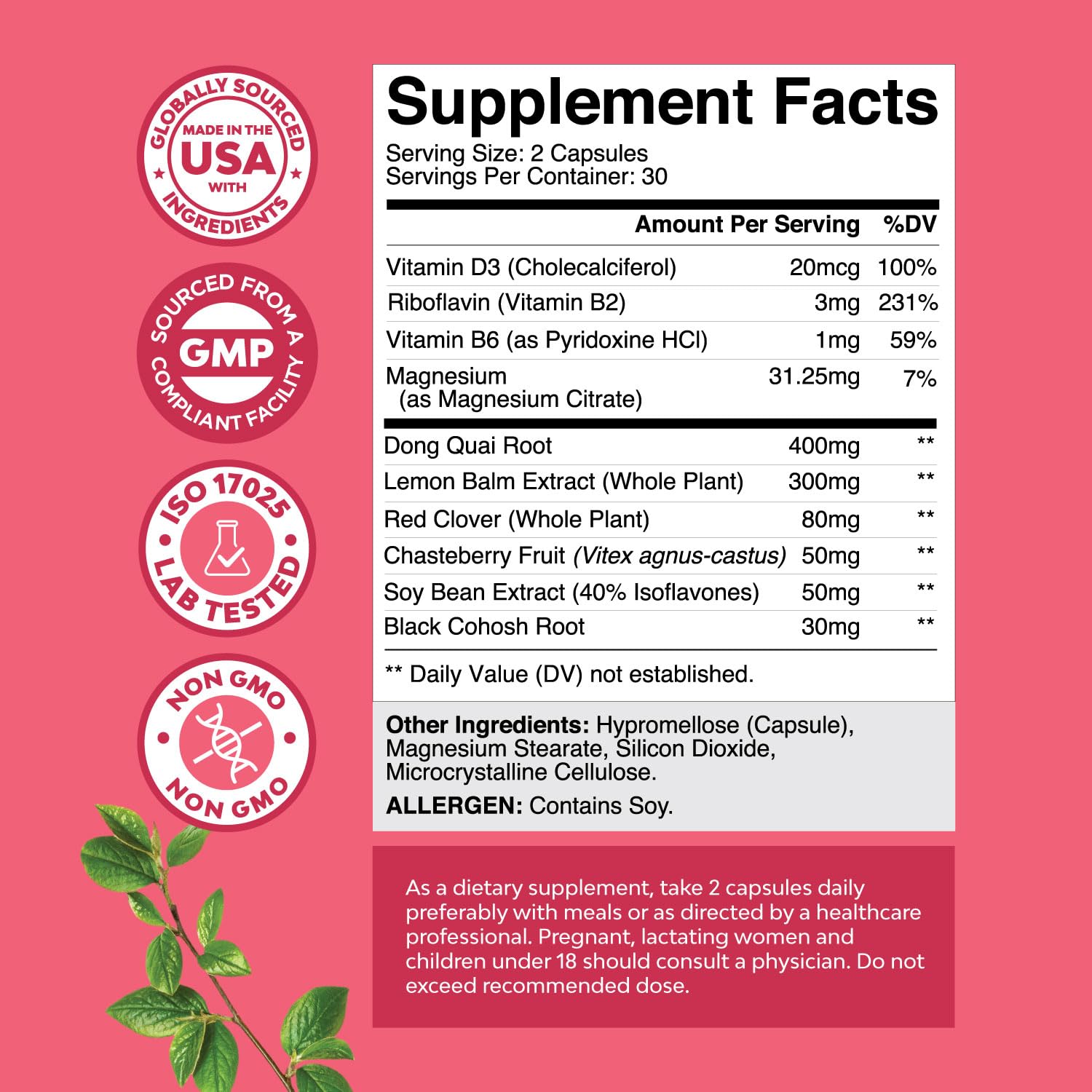 Natures Craft Complete Herbal Menopause Supplement for Women - Female Hormone Balance Capsules for Night Sweats Hot Flashes & Mood Swings with Dong Quai - Maple Wellness Supplements