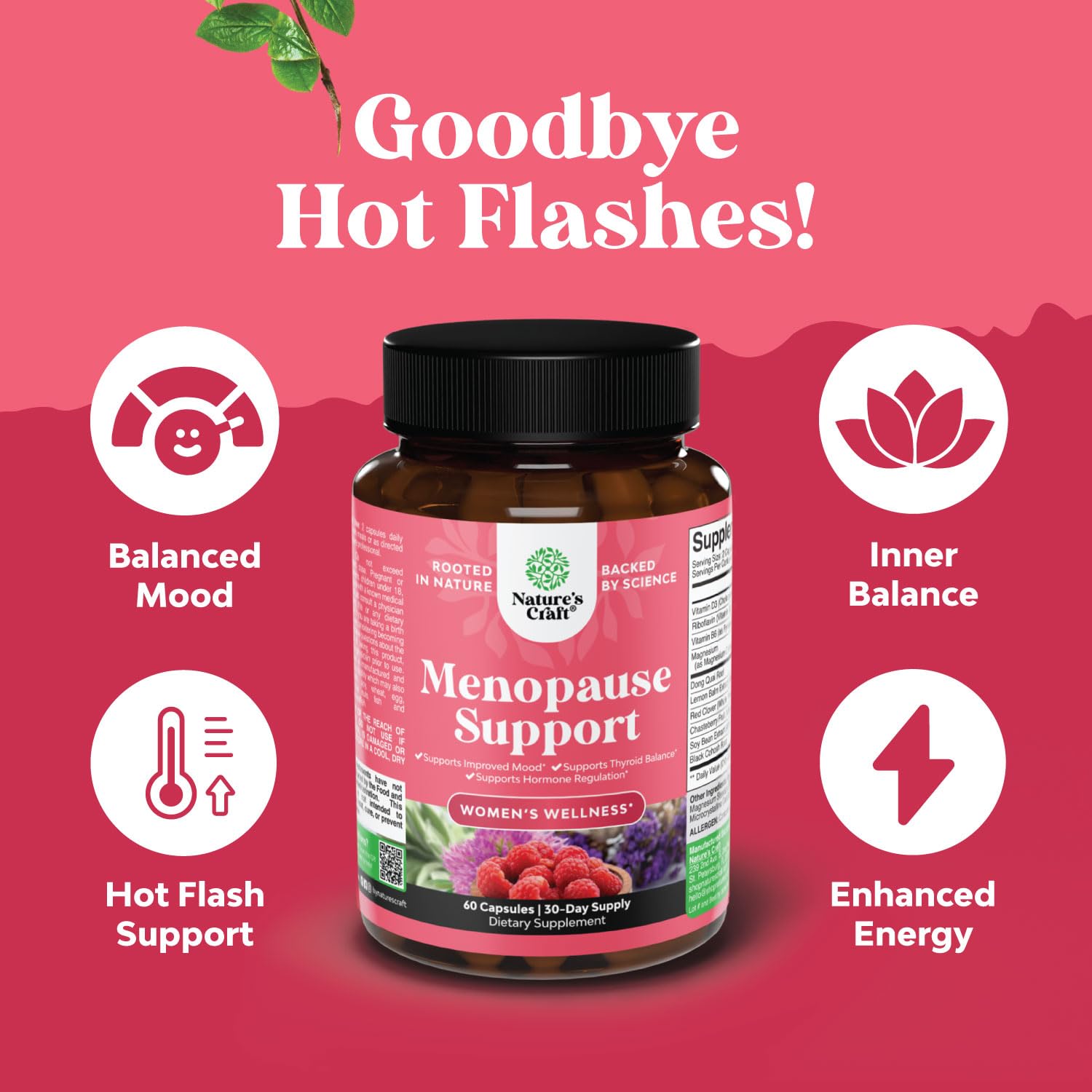 Natures Craft Complete Herbal Menopause Supplement for Women - Female Hormone Balance Capsules for Night Sweats Hot Flashes & Mood Swings with Dong Quai - Maple Wellness Supplements