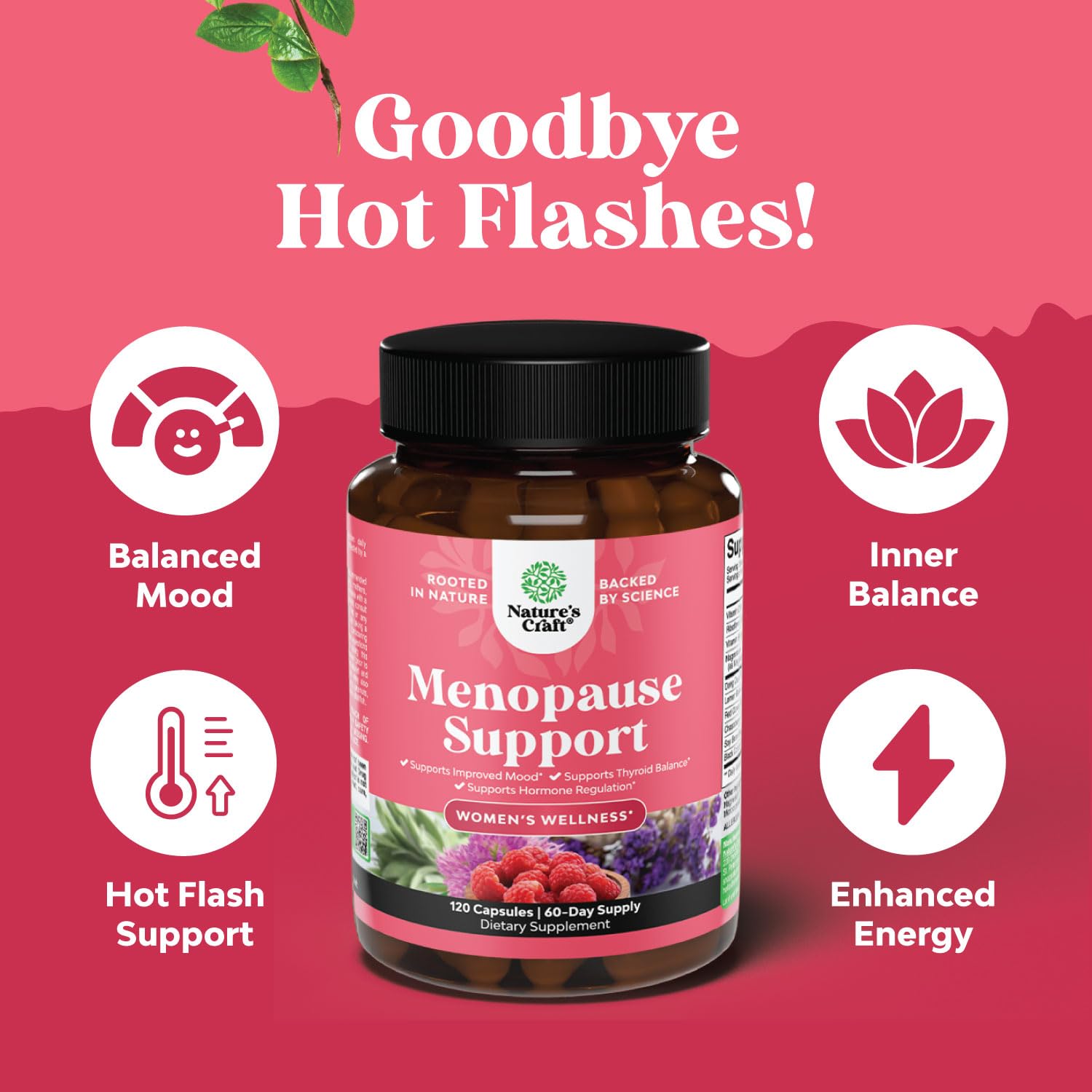 Natures Craft Complete Herbal Menopause Supplement for Women - Female Hormone Balance Capsules for Night Sweats Hot Flashes & Mood Swings with Dong Quai - Maple Wellness Supplements