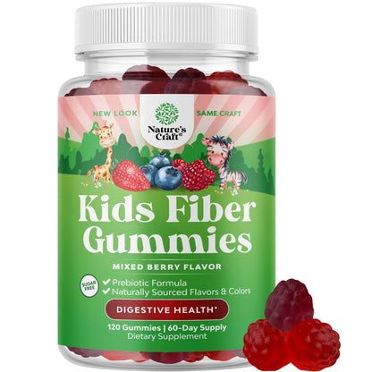 Natures Craft High Prebiotic Fiber Gummies for Kids - Dietary Fiber Supplements for Digestion & Constipation - Chicory Root Kids Immune Gummies - Non-GMO - Maple Wellness Supplements
