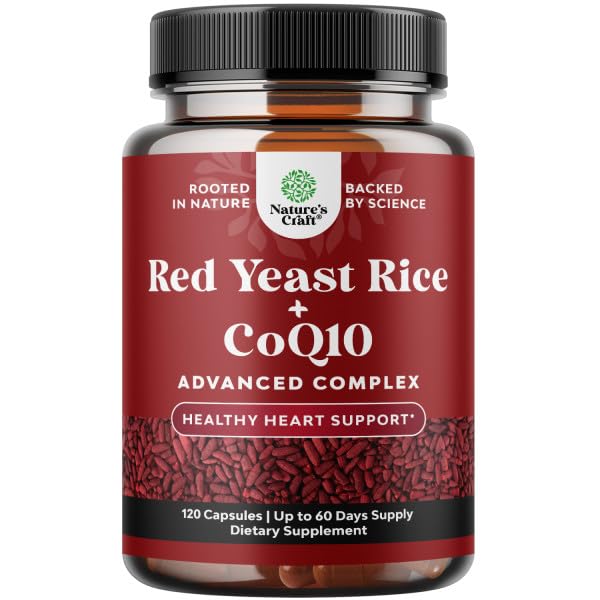 Natures Craft Red Yeast Rice with CoQ10 Supplement - Advanced Healthy Heart & Healthy Cholesterol Levels Formula for Men & Women - Red Yeast Rice Capsules with 1200 mg - Maple Wellness Supplements