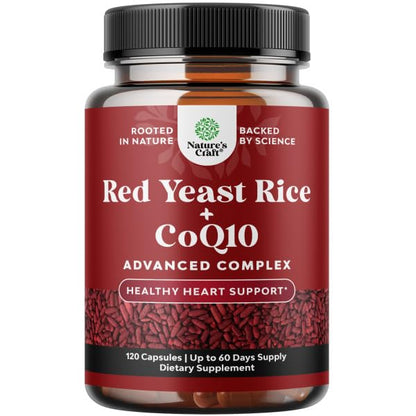 Natures Craft Red Yeast Rice with CoQ10 Supplement - Advanced Healthy Heart & Healthy Cholesterol Levels Formula for Men & Women - Red Yeast Rice Capsules with 1200 mg - Maple Wellness Supplements