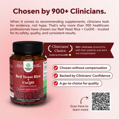 Natures Craft Red Yeast Rice with CoQ10 Supplement - Advanced Healthy Heart & Healthy Cholesterol Levels Formula for Men & Women - Red Yeast Rice Capsules with 1200 mg - Maple Wellness Supplements