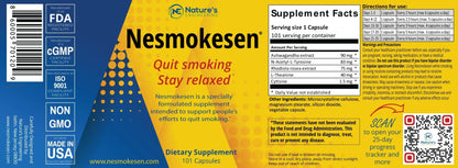 Nature's Engineering Nesmokesen - Quit Smoking Stay Relaxed, (101 Capsules / 25 Days Supply) Made in The USA - Maple Wellness Supplements