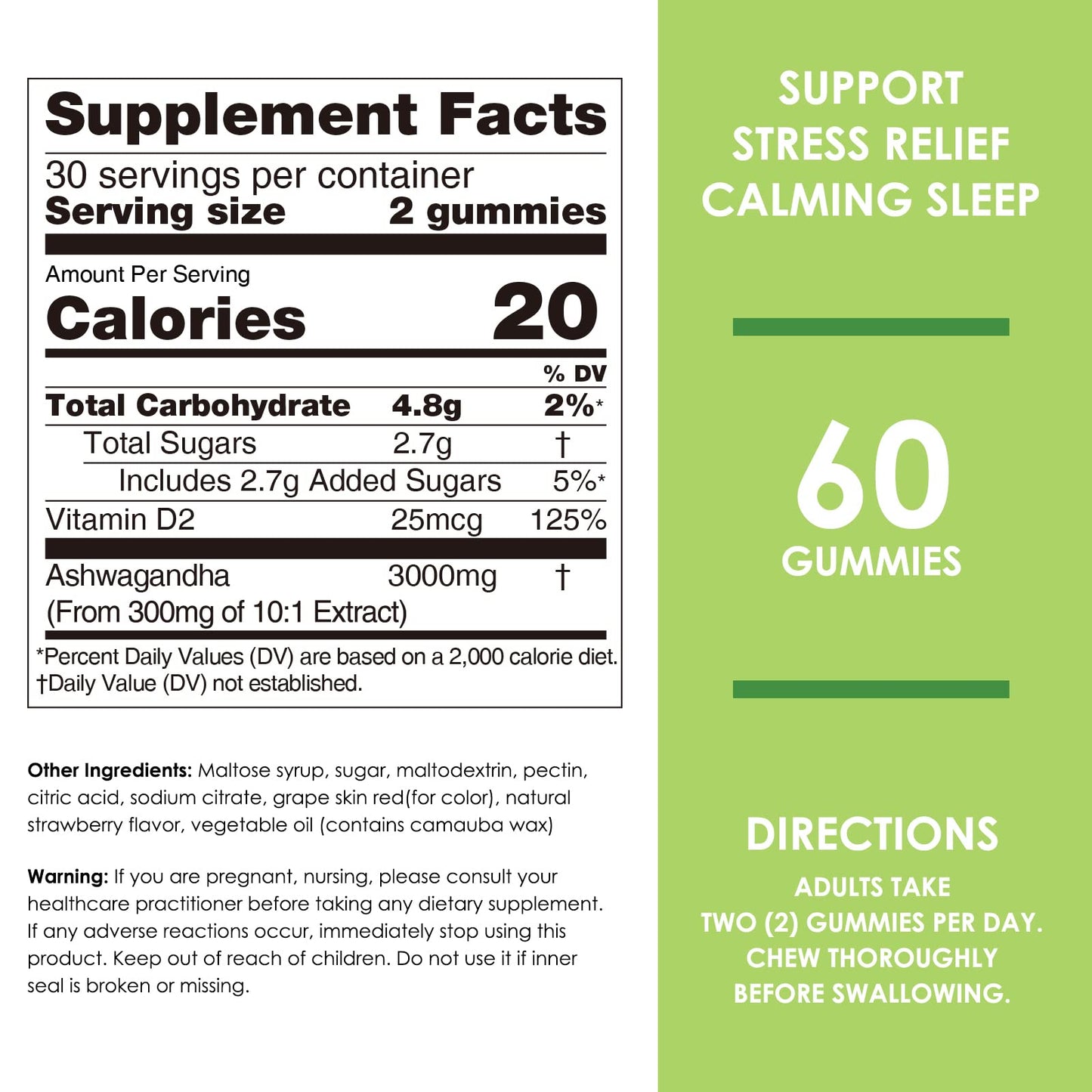 Nature's Key Ashwagandha Gummies, 3000mg High Potency Ashwagandha Root Extract with Vitamin D2, Stress, Calm Mood & Cognition, for Men & Women, Strawberry Flavor (60 Count (Pack of 1) - Maple Wellness Supplements