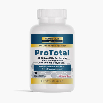 Nature's Lab Gold ProTotal - 60 Billion CFU Probiotic, Prebiotic, Postbiotic, Synbiotic - with Butyragen (Direct Butyrate Generator) 60 Ct - Maple Wellness Supplements