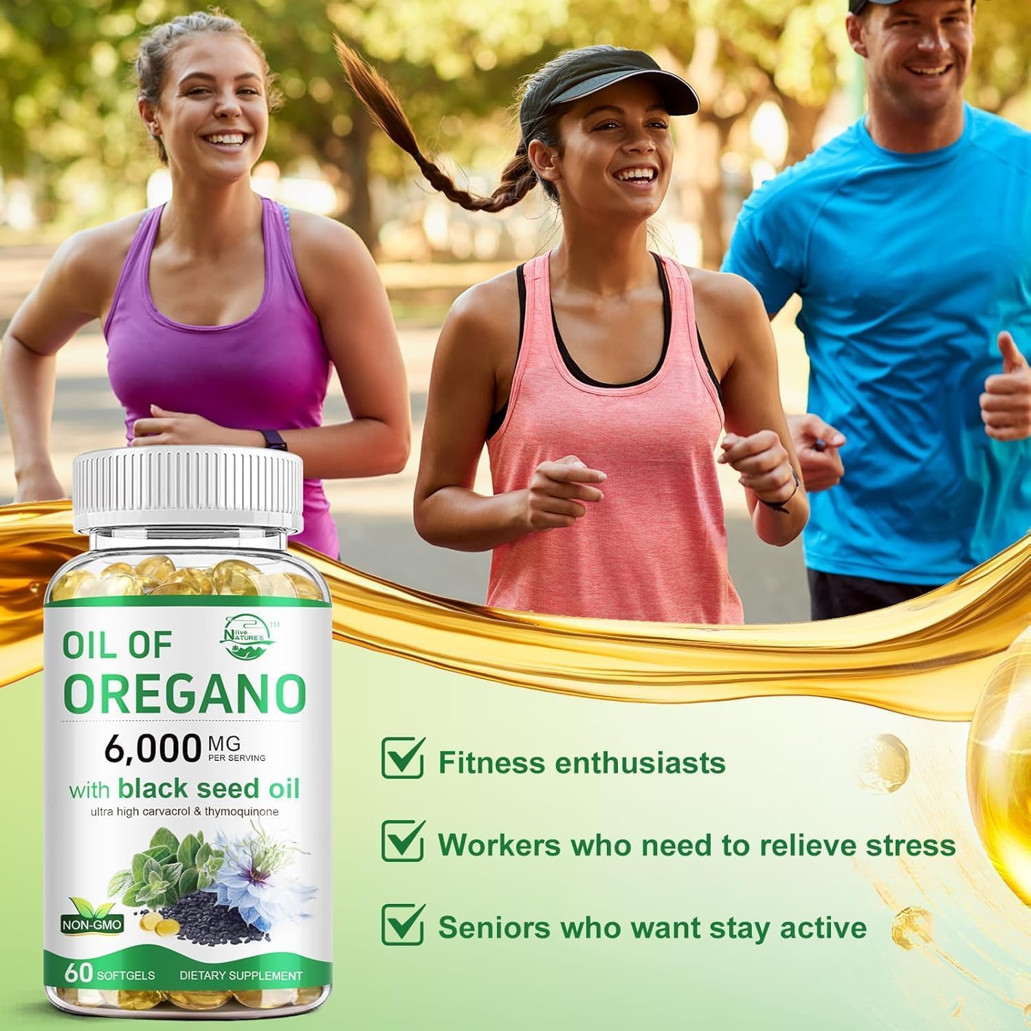 Nature's live Oil of Oregano with Black Seed Oil, 2 in 1 Oregano Supplement for Immune Health, Retains High Concentrated Carvacrol & Thymoquinone - Maple Wellness Supplements