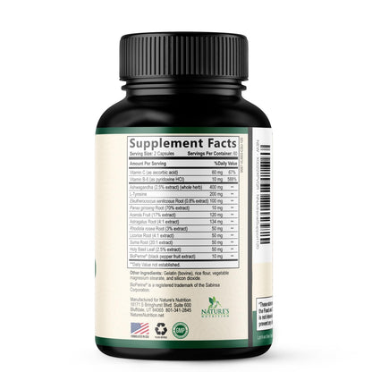 Nature's Nutrition Adrenal Support Supplements Cortex Complex, Best Energy Supplement, Supports Health & Energy Levels, Daily Ashwagandha for Women & Men, Supports Immune System, 120 Capsules - Maple Wellness Supplements