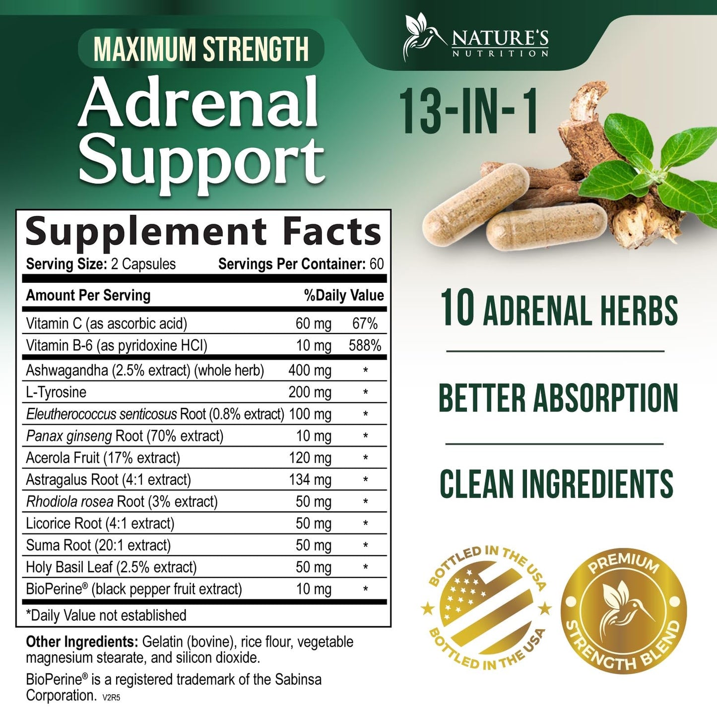 Nature's Nutrition Adrenal Support Supplements Cortex Complex, Best Energy Supplement, Supports Health & Energy Levels, Daily Ashwagandha for Women & Men, Supports Immune System, 120 Capsules - Maple Wellness Supplements