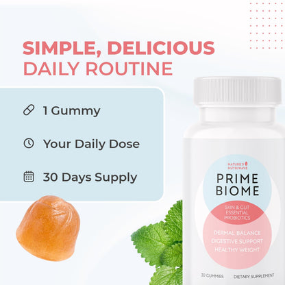 Nature’s NutriWave PrimeBiome Probiotic Gummies – Plant-Based Blend with Inulin, Lion’s Mane, Ginger & More– Non-GMO, No Stimulants, GMP Certified – 30 Gummies, 1 Month Supply - Maple Wellness Supplements