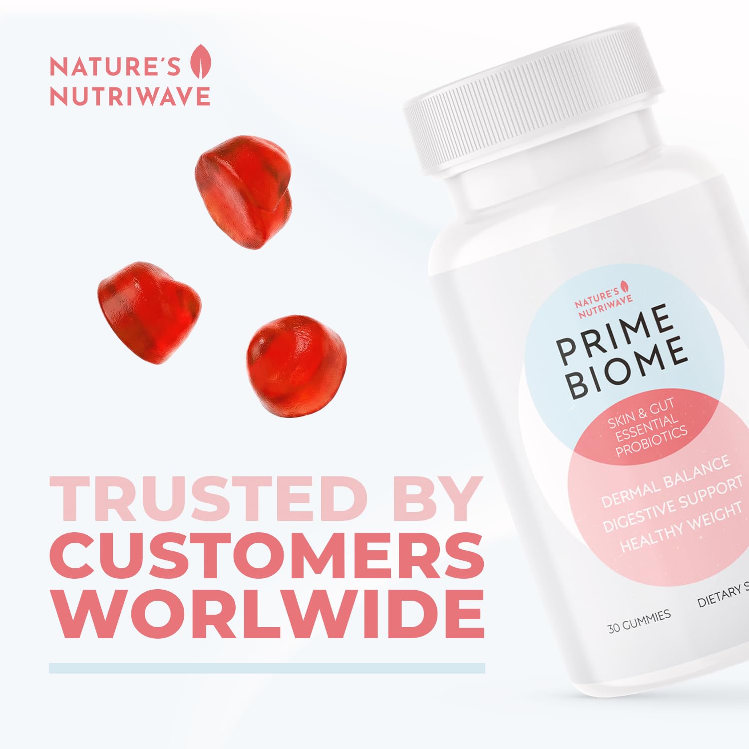 Nature’s NutriWave PrimeBiome Probiotic Gummies – Plant-Based Blend with Inulin, Lion’s Mane, Ginger & More– Non-GMO, No Stimulants, GMP Certified – 30 Gummies, 6 Month Supply - Maple Wellness Supplements