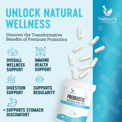 Nature's Physician Probiotics - 100 Billion CFU Per Capsule - 16 Strains + Prebiotics - Best Probiotic Supplement for Women & Men - Supports Immune, - Maple Wellness Supplements