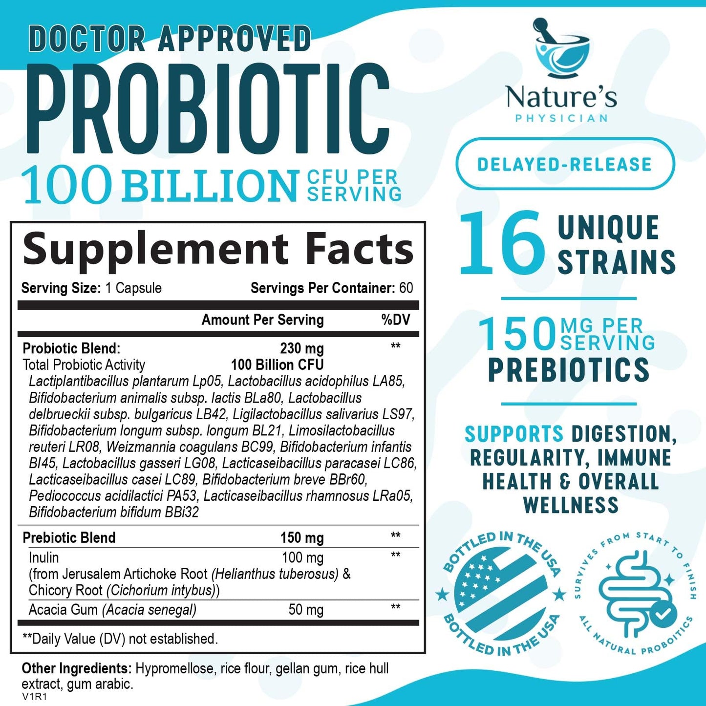 Nature's Physician Probiotics - 100 Billion CFU Per Capsule - 16 Strains + Prebiotics - Best Probiotic Supplement for Women & Men - Supports Immune, - Maple Wellness Supplements