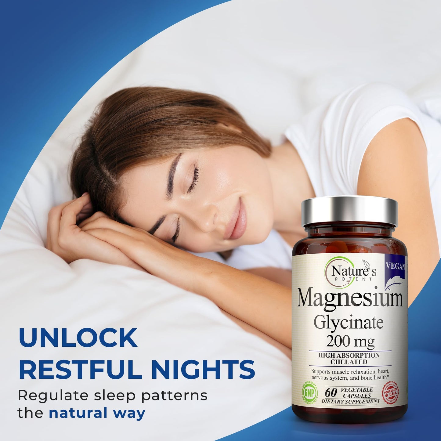 Nature’s Potent Magnesium Glycinate 200mg | High Absorption Chelated Magnesium | Sleep, Calm & Muscle Cramp Support | Vegan Supplement | 60 Capsules - Maple Wellness Supplements