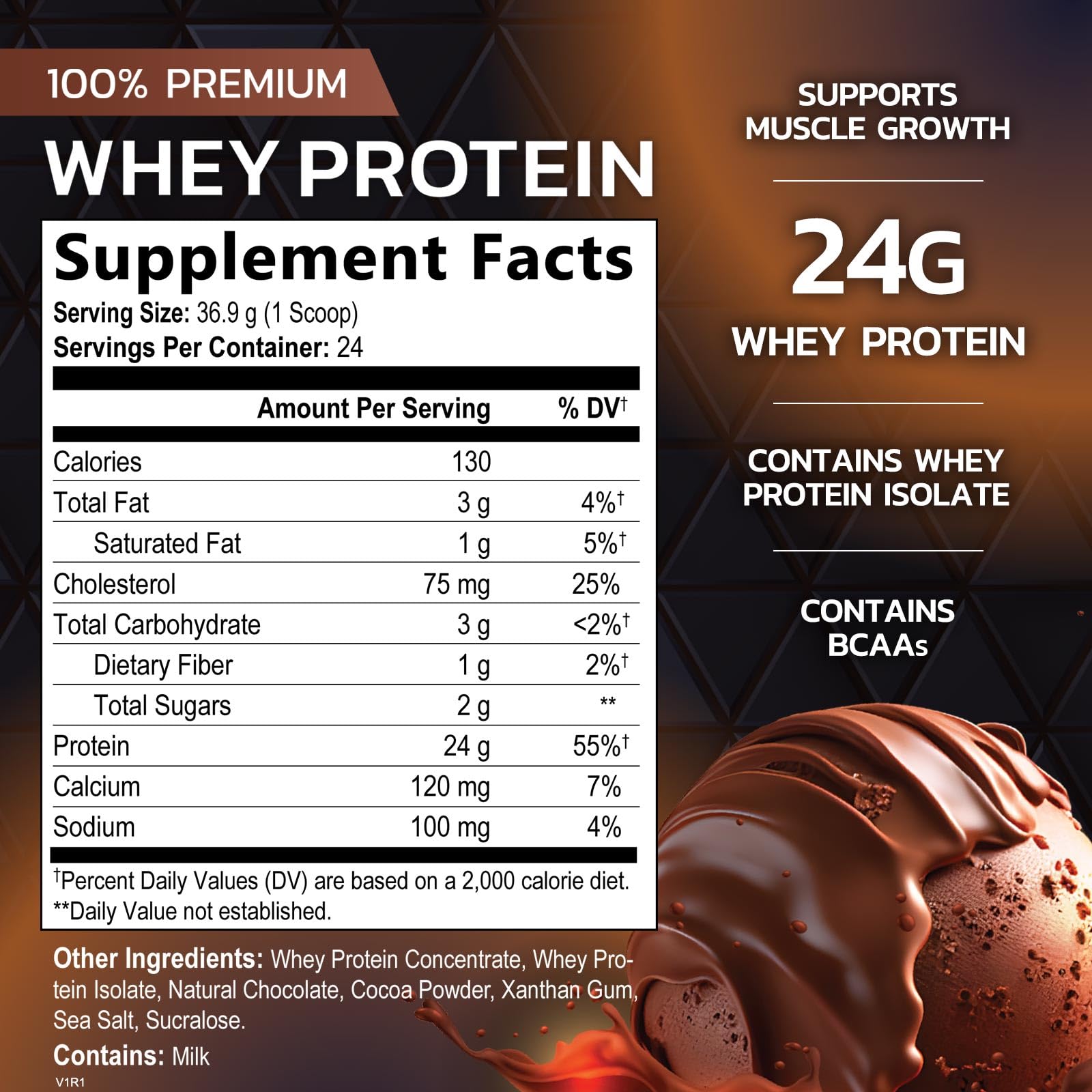 Nature's Premium 100% Whey Protein Powder, 24g of Protein, Double Rich Chocolate - Maple Wellness Supplements